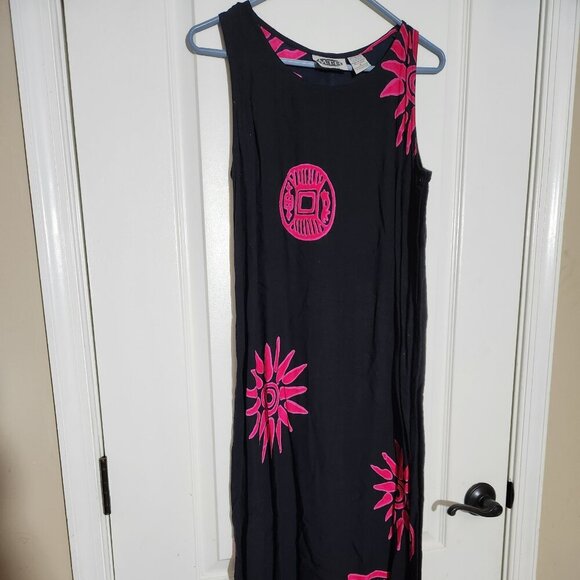 Vintage MTB Meant To Be Womens Short Sleeve Midi Shift Dress Sun Print Size S - Picture 1 of 6